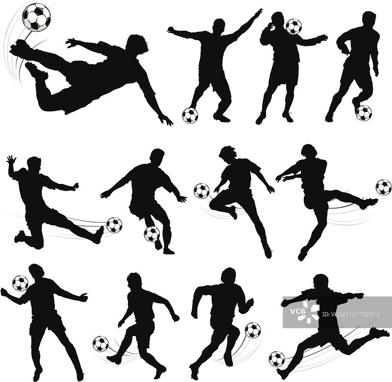 足球运动员的轮廓剪影图片素材
