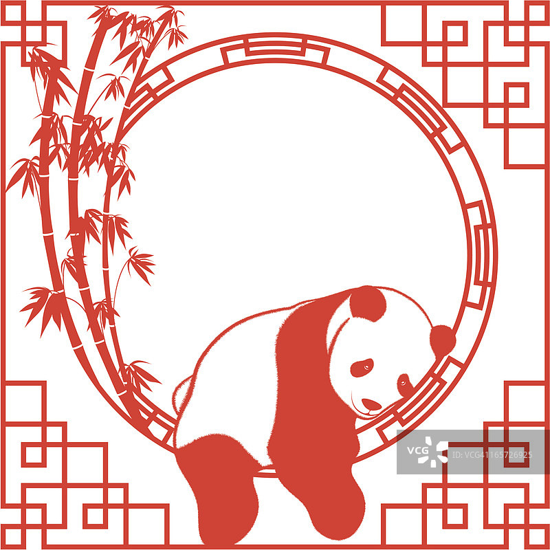 熊猫剪纸艺术画框图片素材