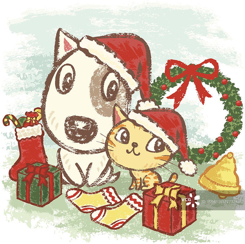 小狗和小猫在圣诞节图片素材