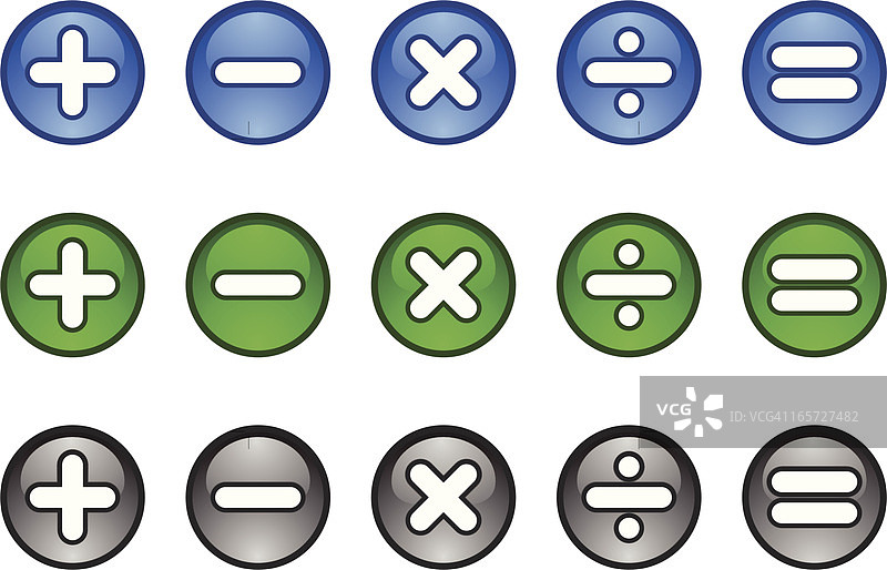 计算器数学符号图标按钮：加、减、乘、除、等于图片素材