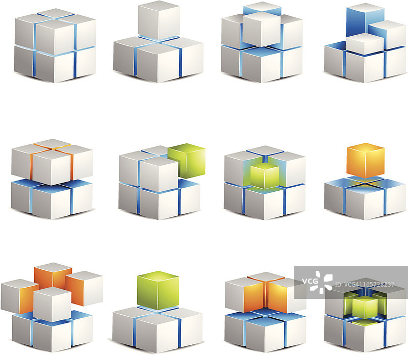 四个白色立方体图标图片素材