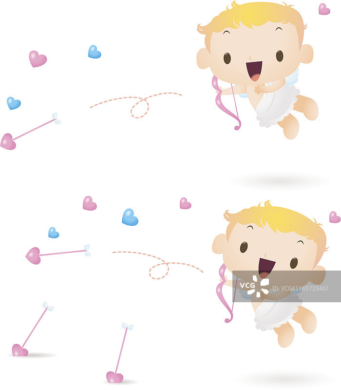可爱的丘比特飞行并射出情人节的心箭图片素材