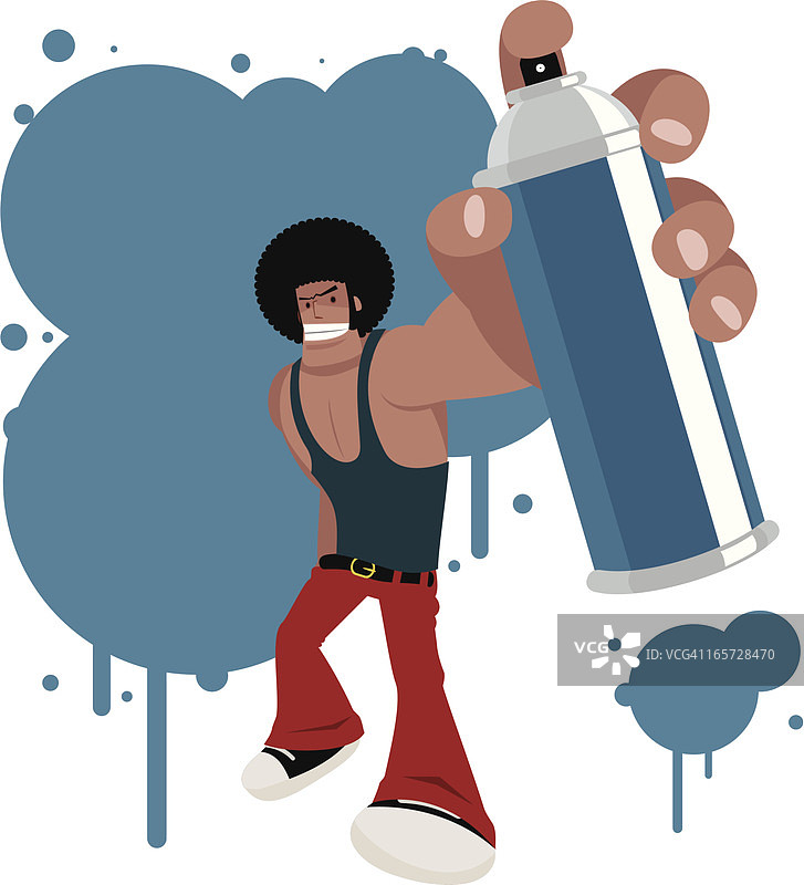 带着喷漆罐和墨水的酷涂鸦非裔艺术家图片素材