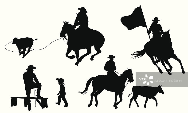 牛仔竞技表演矢量剪影图片素材