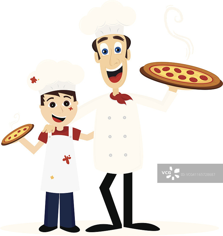 厨师和小男孩与披萨图片素材