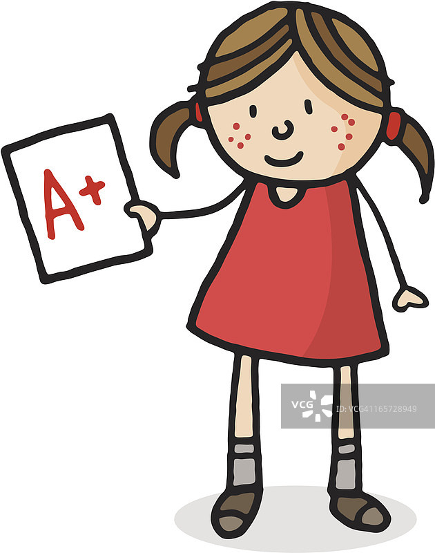 女学生手持A级成绩图片素材