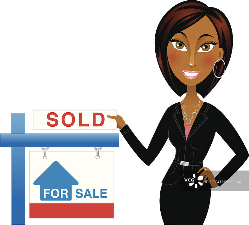 带有已售出标志的非裔美国房地产经纪人图片素材
