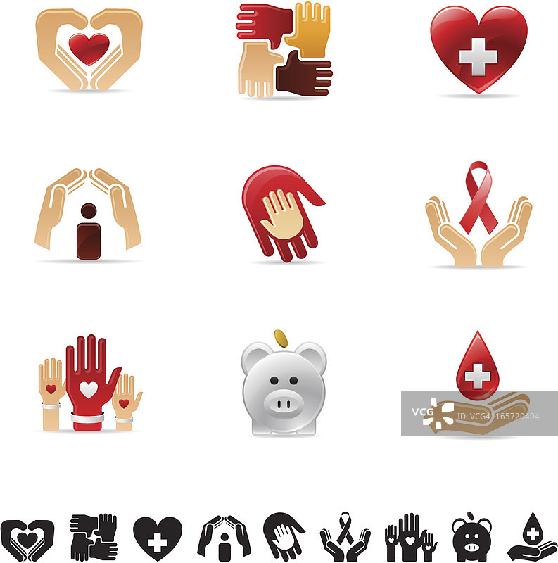慈善主题光泽图标集图片素材