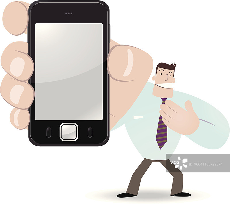 商人拿着智能手机展示某物图片素材