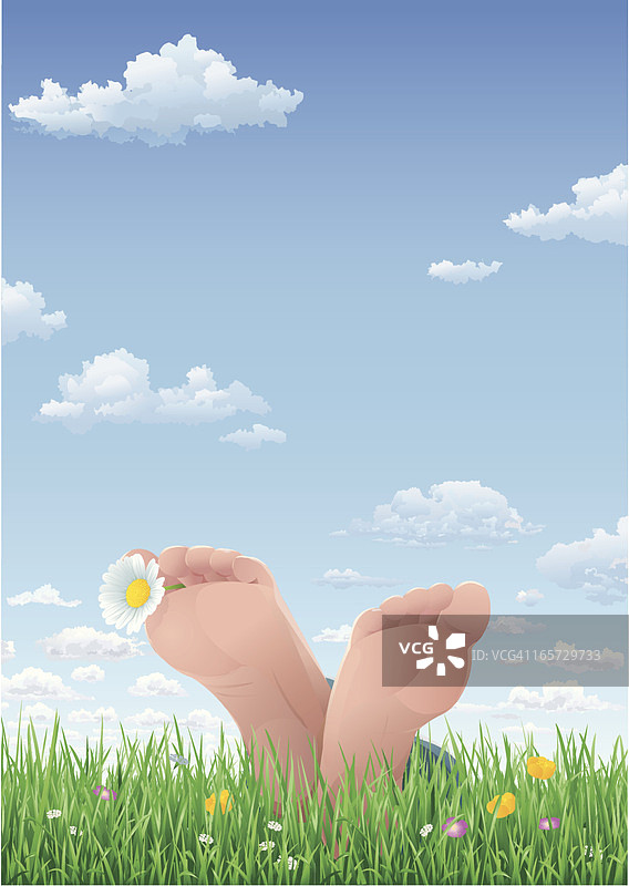 在草地上放松的双脚与花朵图片素材