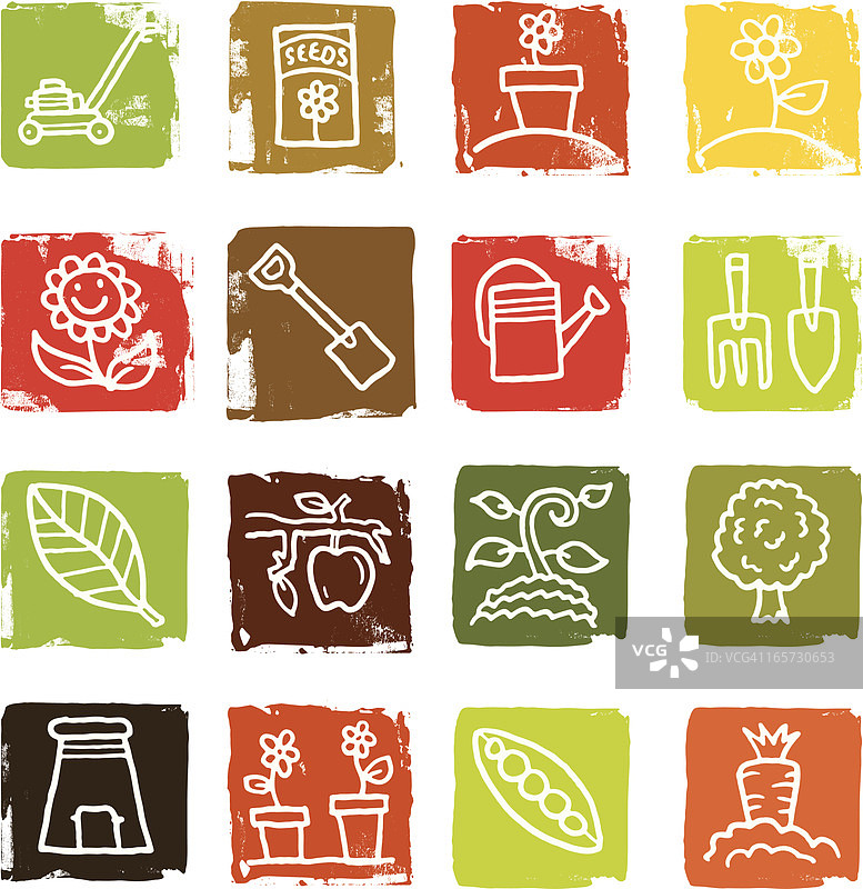 园艺和花园图标Grunge图块集图片素材