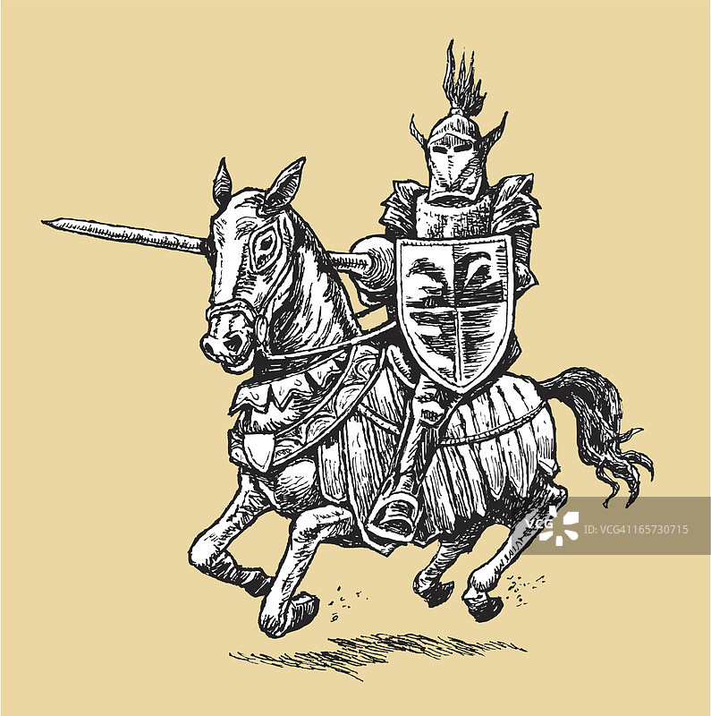 骑士比武：身披盔甲的骑士与骏马图片素材