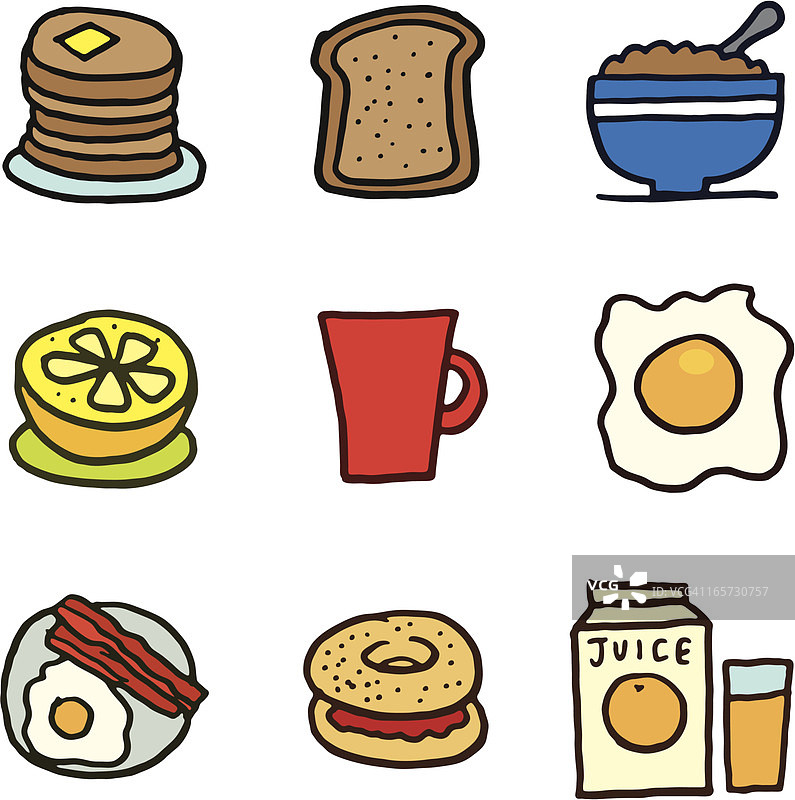 早餐和谷物图标集图片素材