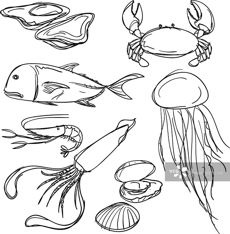 黑白海鲜合集图片素材