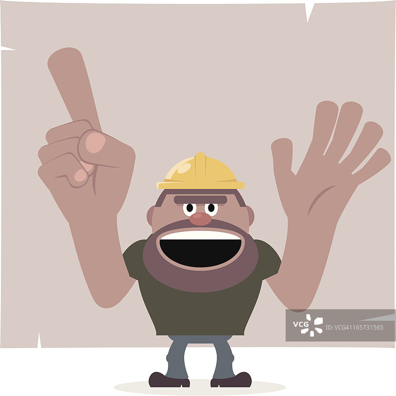 建筑工人指向空白纸张并展示图片素材