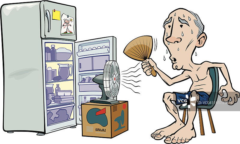 卡通老人防暑降温插画图片素材