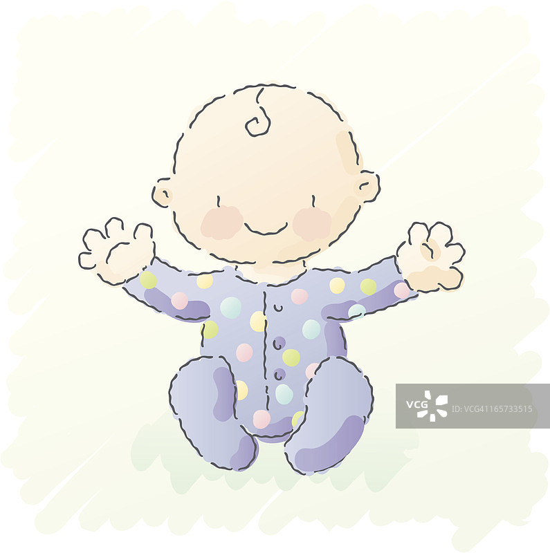 手绘涂鸦：穿睡衣的婴儿图片素材