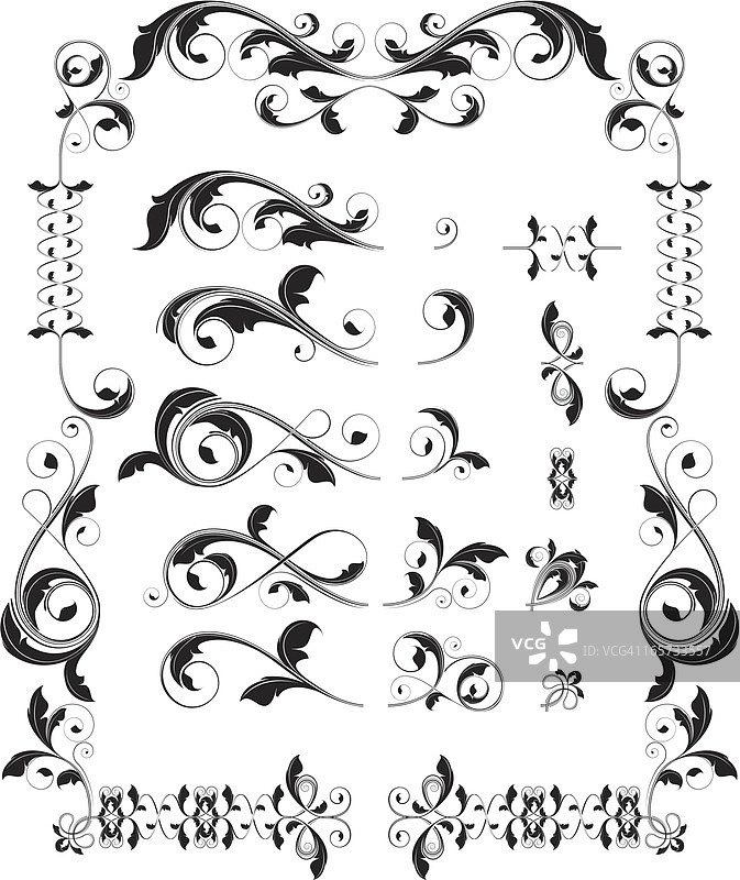 可互换的花卉卷轴套装图片素材