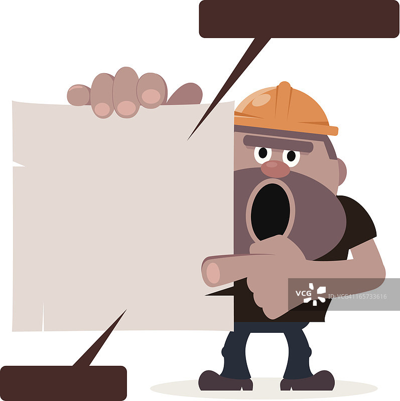 建筑工人用食指指向空白标牌图片素材