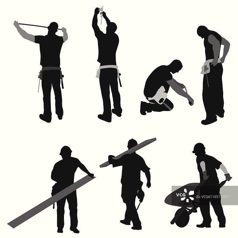 工作中的男士矢量剪影图片素材