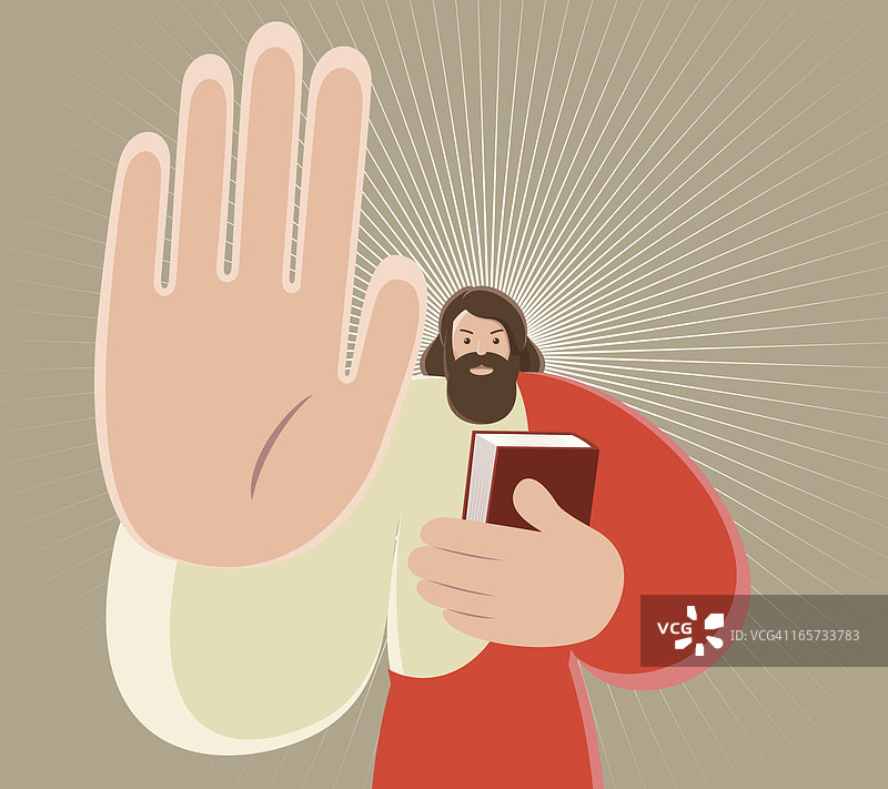 耶稣基督手持圣经并做停止手势图片素材