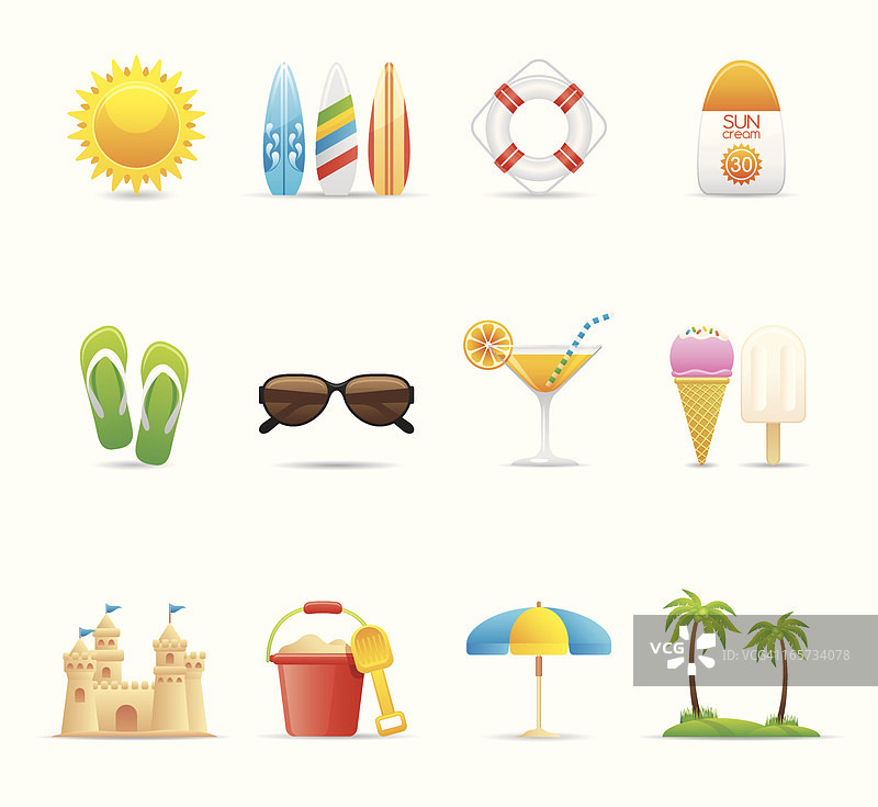 夏季假期与海滩图标集|优雅系列图片素材