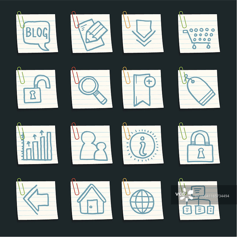 便利贴上的通用互联网图标图片素材