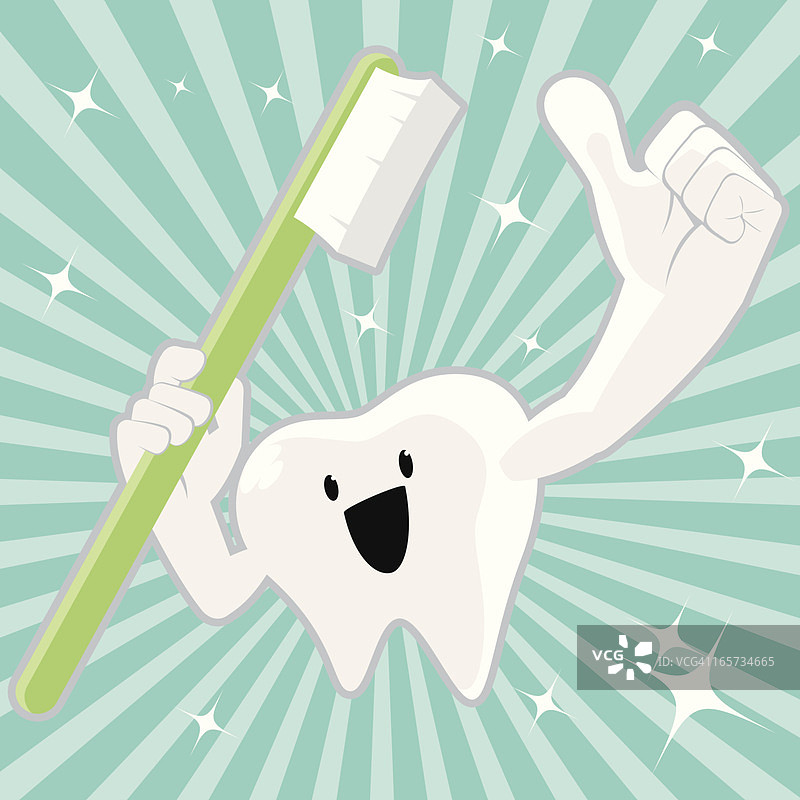 闪亮牙齿卡通人物拿着牙刷点赞图片素材