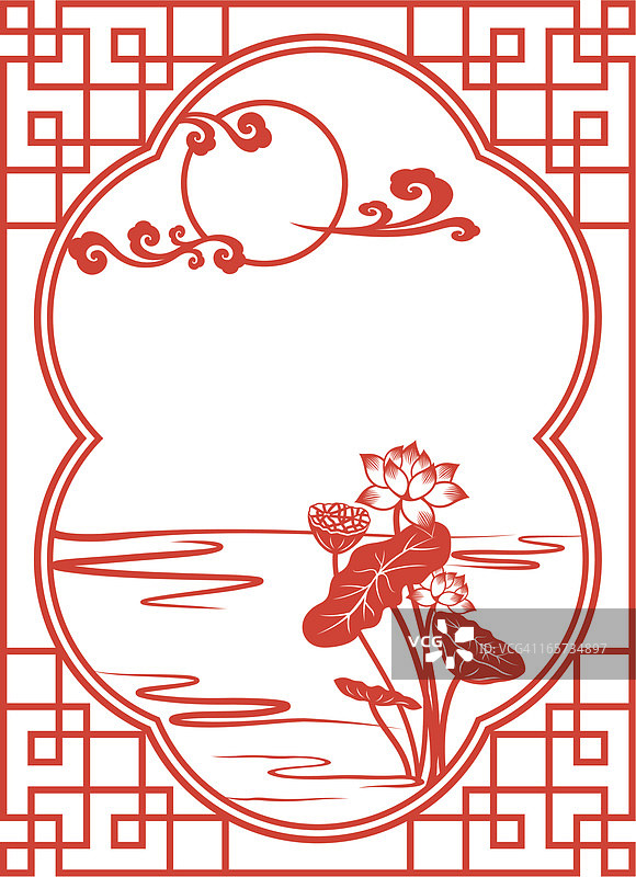 中国中秋节剪纸艺术画框图片素材