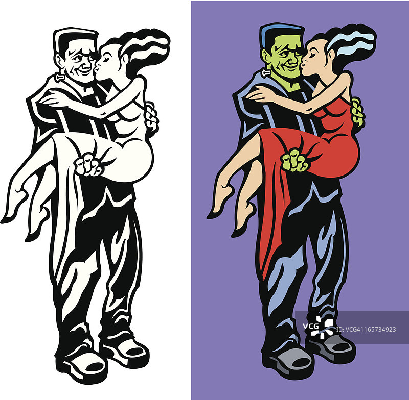 科学怪人怪物和他的新娘接吻图片素材