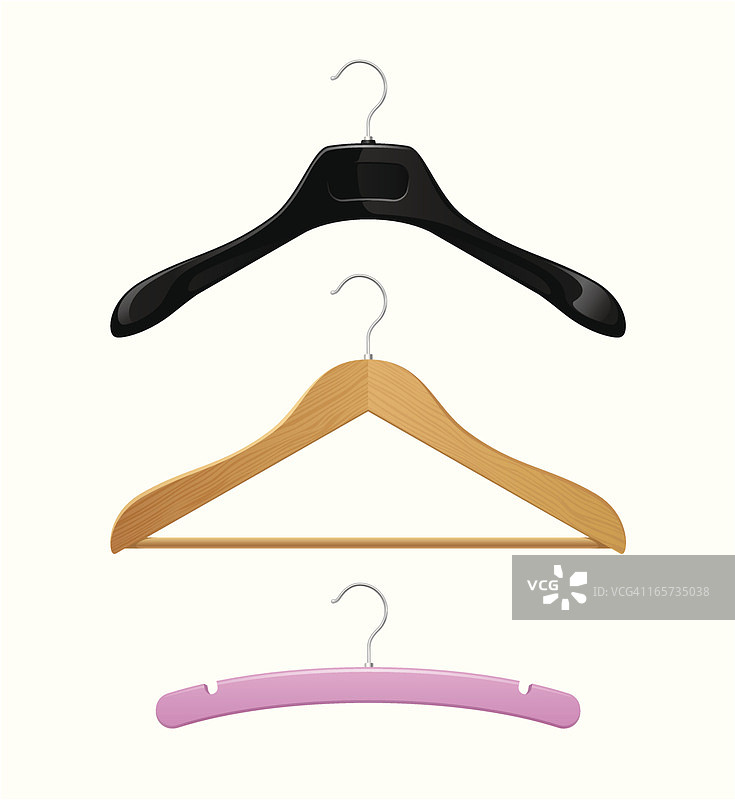 白色背景上的三种不同衣架图片素材