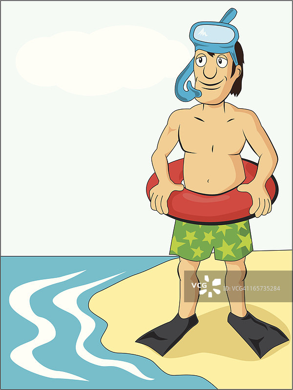 海滩卡通潜水员图片素材