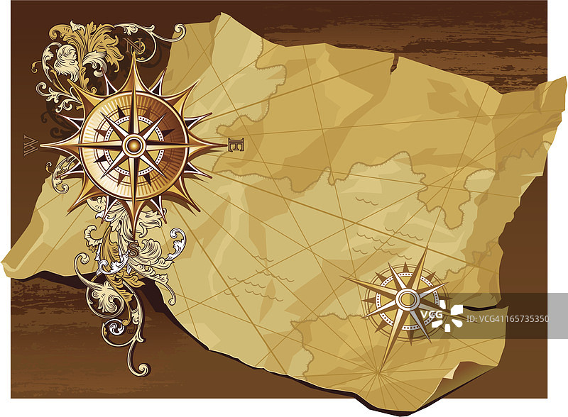 古老的指南针和地图图片素材