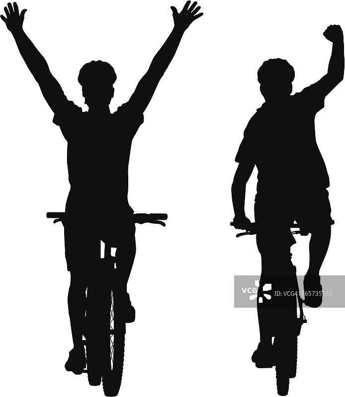 山地自行车赛获胜骑手剪影图片素材