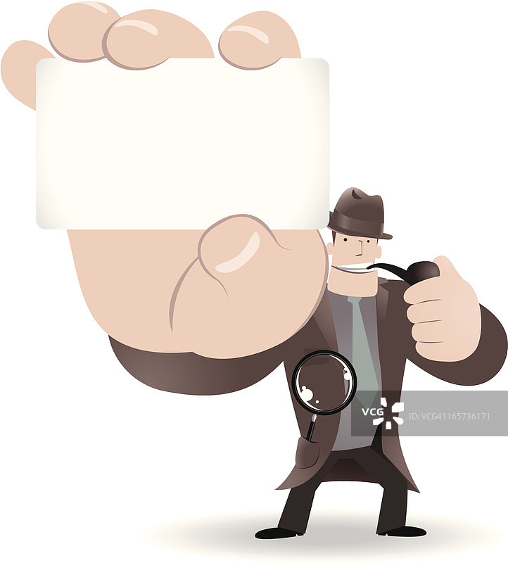 持放大镜和烟斗的侦探，拿着留言卡图片素材