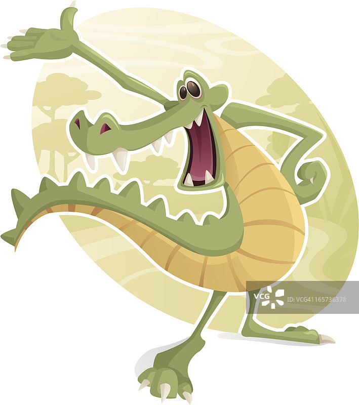 微笑的绿色卡通鳄鱼图片素材