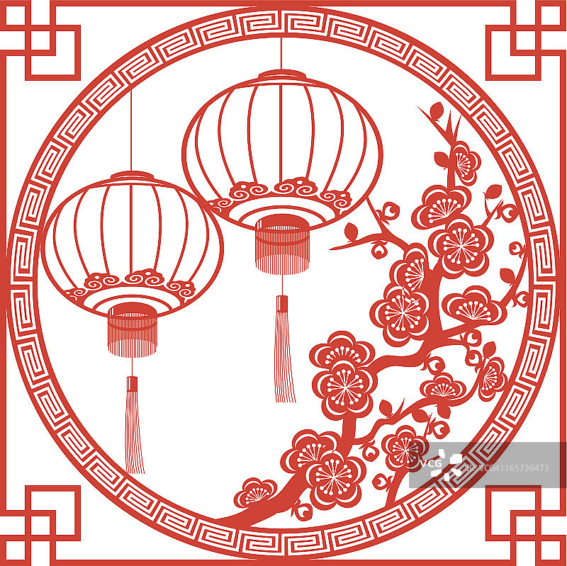 春节灯笼剪纸艺术画框图片素材