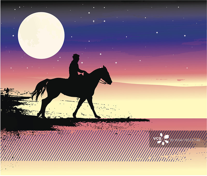男人在月亮和星星下骑马图片素材
