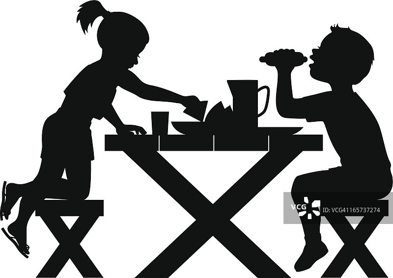 儿童野餐剪影图片素材