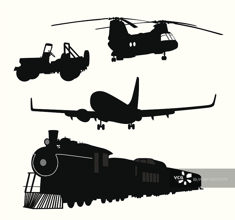 飞机火车矢量剪影图片素材