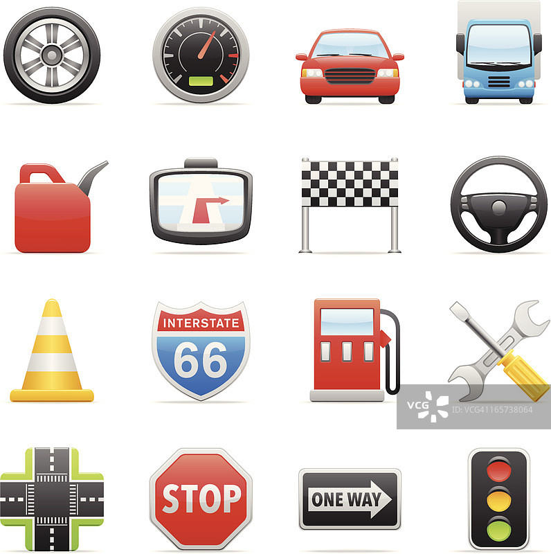 汽车与道路彩色图标图片素材