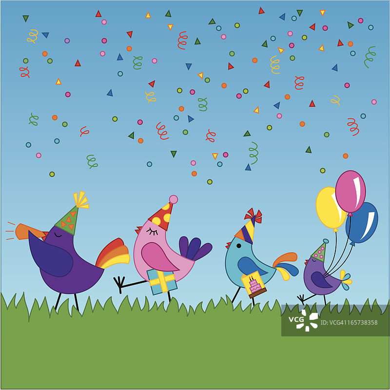参加生日派对的鸟类图片素材