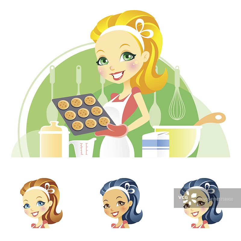 烘烤饼干的可爱年轻女子图片素材