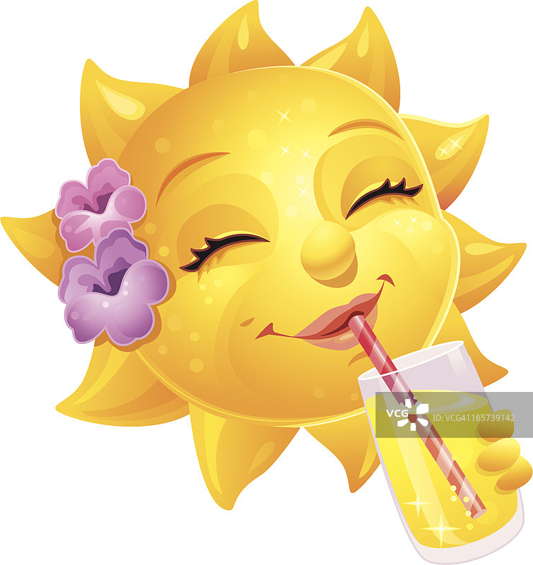 有着人脸和饮料的可爱卡通夏日太阳图片素材