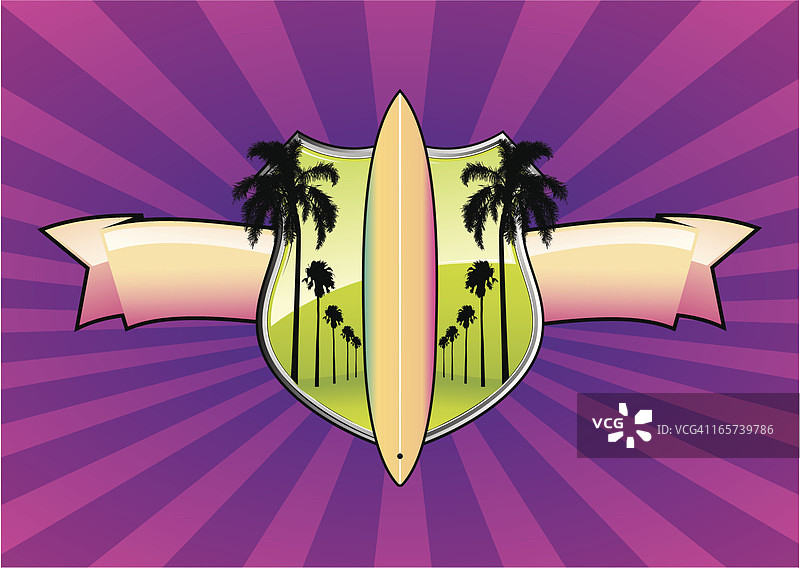 盾牌标志中心的冲浪板图片素材