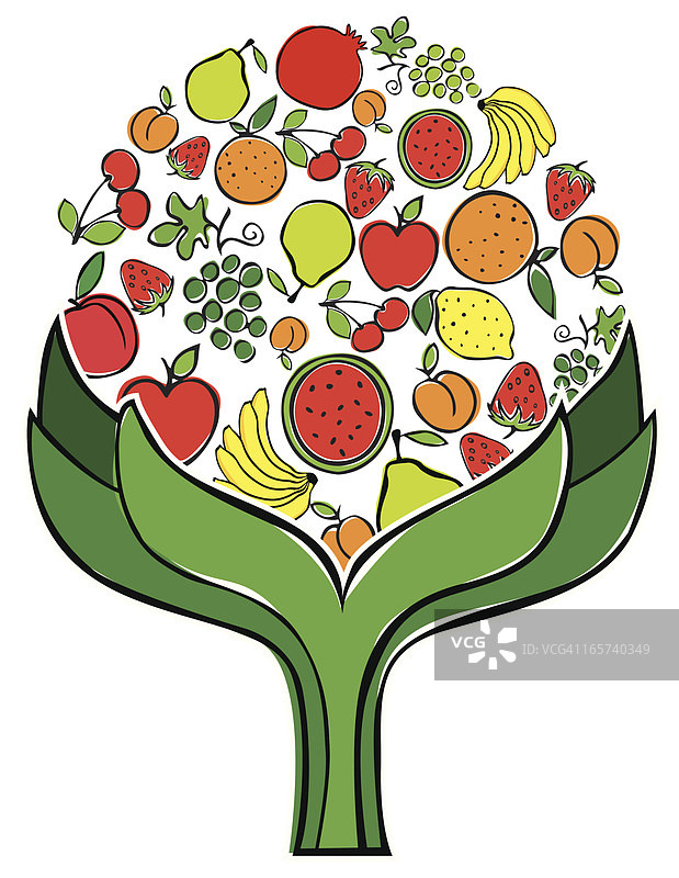 混合水果上的树木图片素材