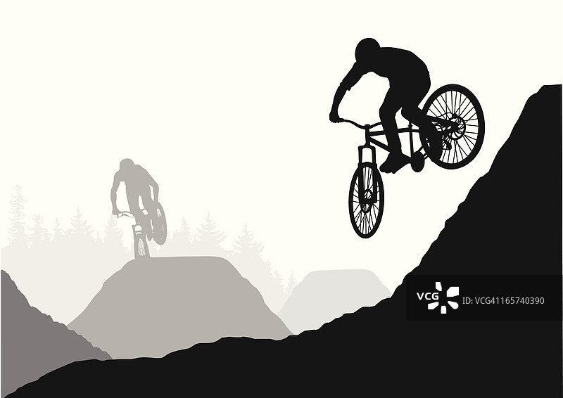 山丘小轮车矢量剪影图片素材