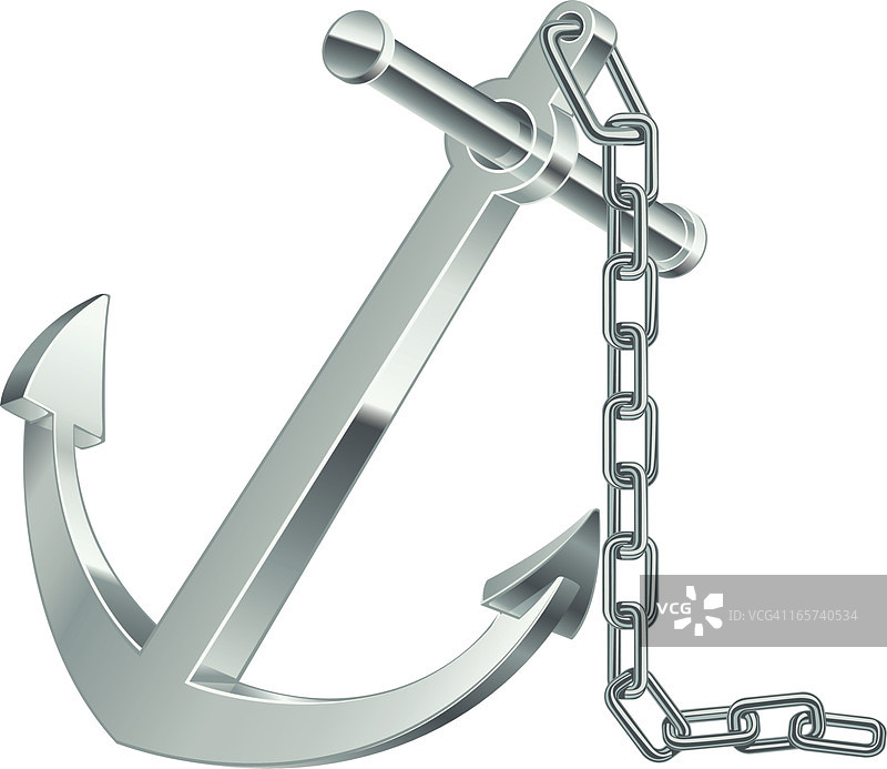 闪亮的3D银色锚和链条图片素材