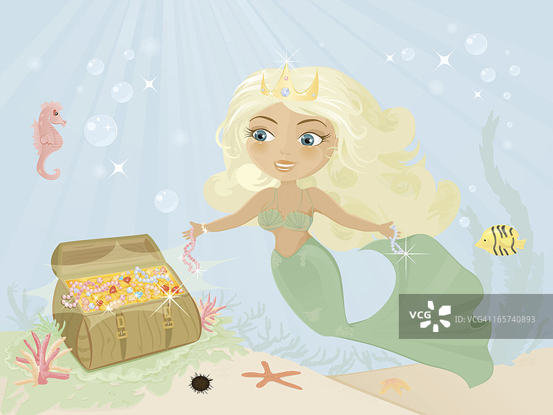 美人鱼的宝藏箱图片素材