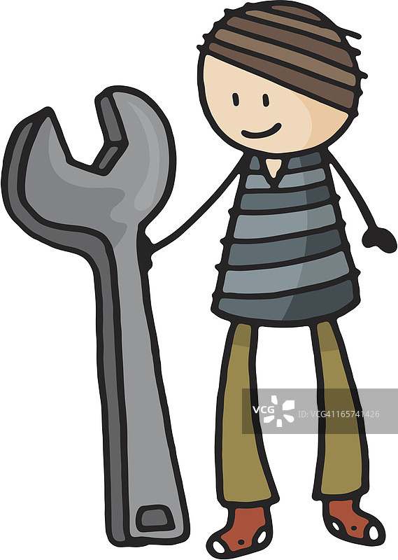 男人拿着一个大扳手图片素材